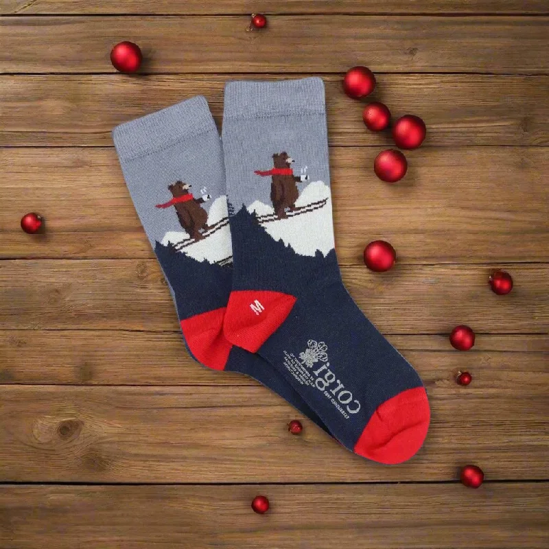 Kids Skiing Bear Cotton Socks