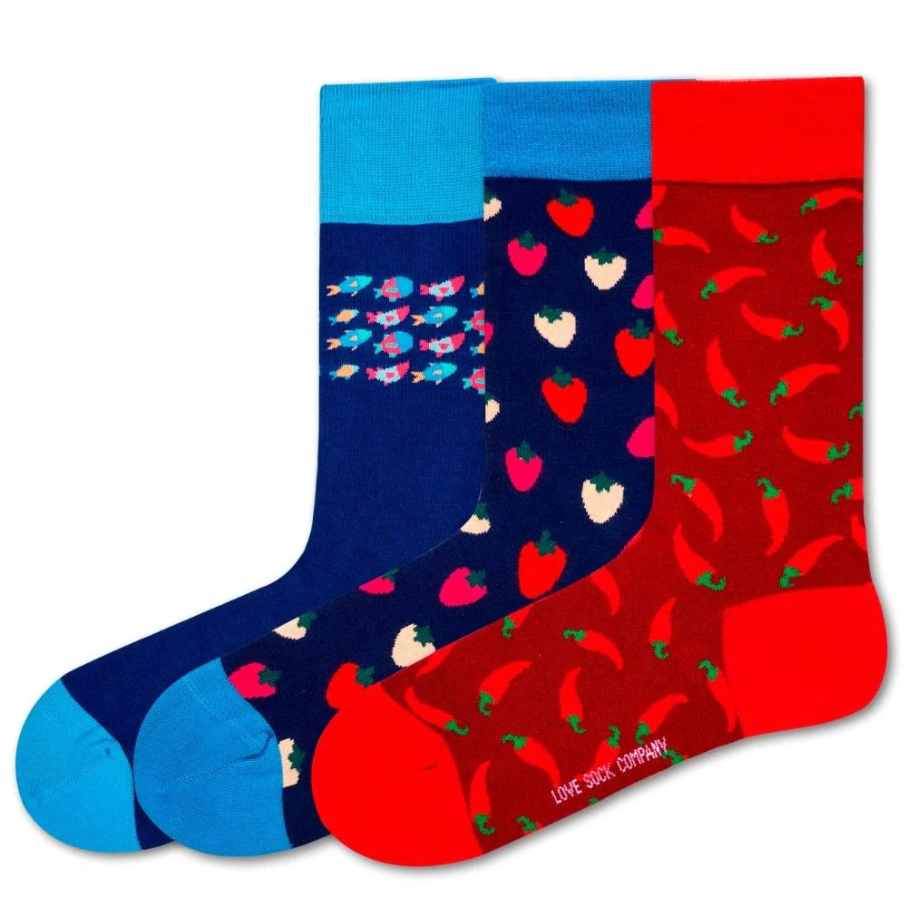 Love Sock Company 3 Pair Funky Women's Novelty Crew Dress Socks Chili Fish