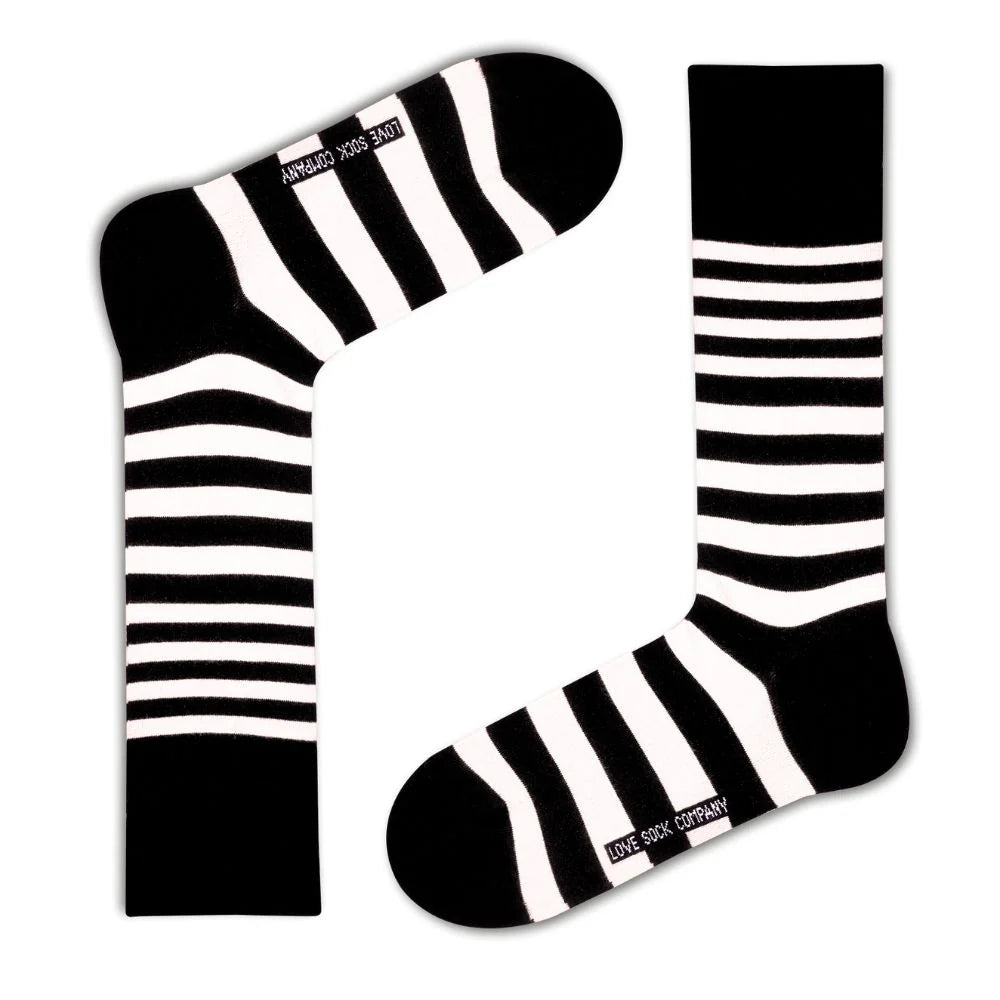 Love Sock Company Men's Striped Dress Socks Black White Tokyo (M)