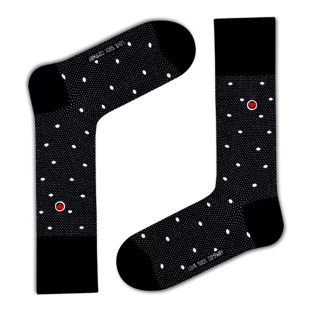 Love Sock Company Funky Patterned Fun Men's Dress Socks Polka Night Black (M)