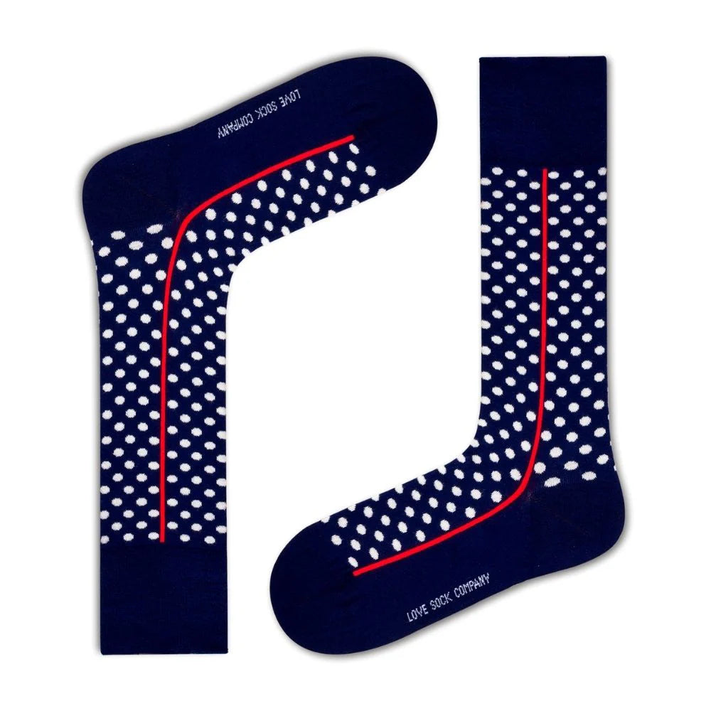 Love Sock Company Men's Funky Cool Polka Dots Dress Socks Red Line Navy (M)