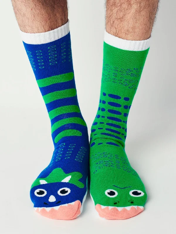 T-Rex & Triceratops | Adult Socks | Mismatched Cute Crazy Fun Socks - OLD STOCK LAST CHANCE