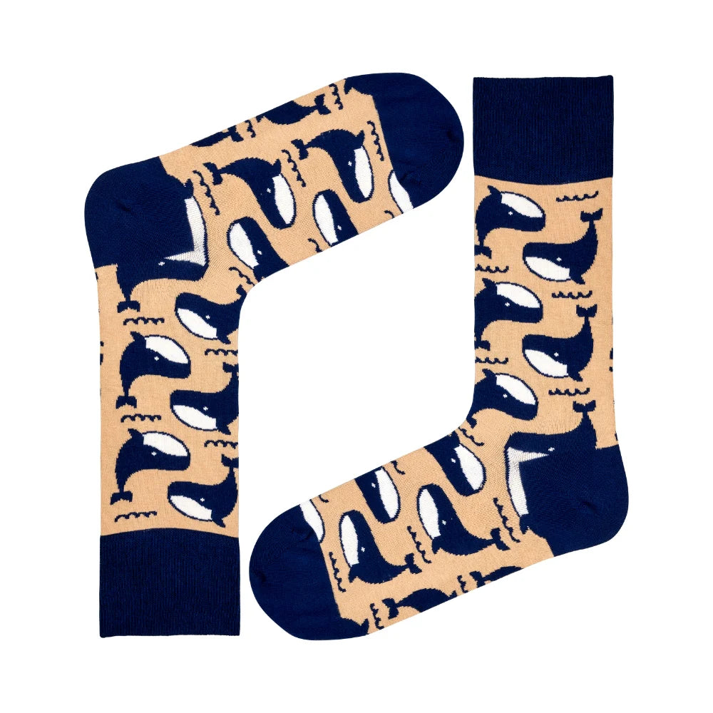 Whale Novelty Socks Beige (Unisex)