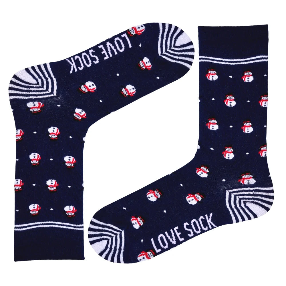 Women’s Fun Christmas Socks - Organic Cotton, Snowman Socks - Navy