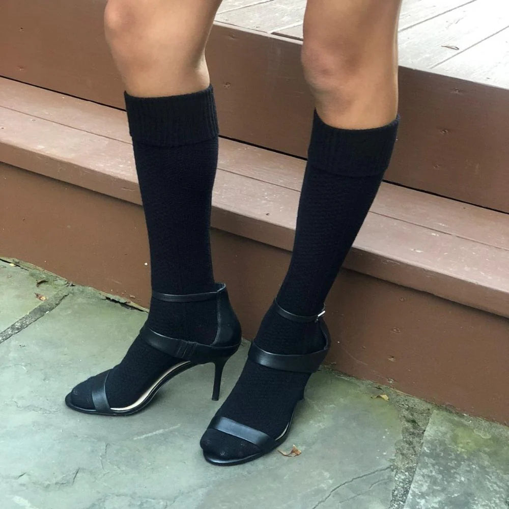 Women’s Black Knee-High Socks - Organic Cotton, Winter Boot Socks