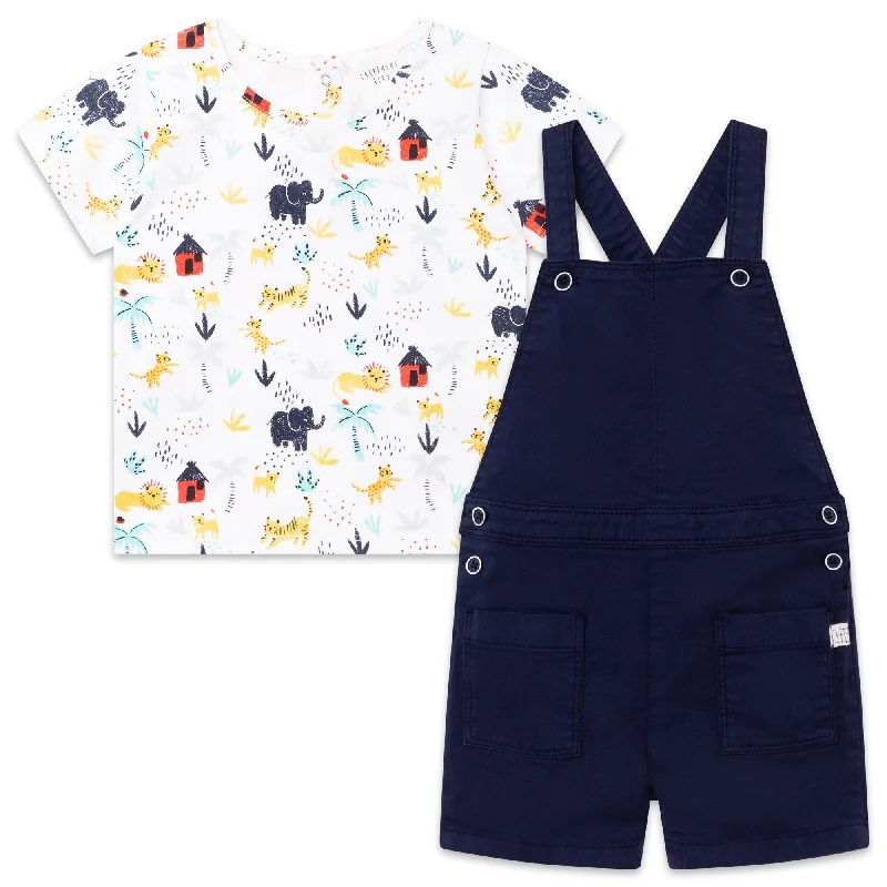 Carrément Beau T Shirt + Dungarees Set Spring 1 Infant White Blue