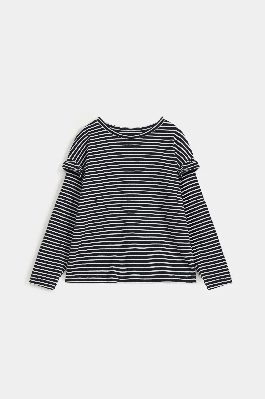 Horizontal Striped T-Shirt With Frill Detail