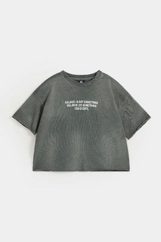 Slogan Print Wash Out T-Shirt