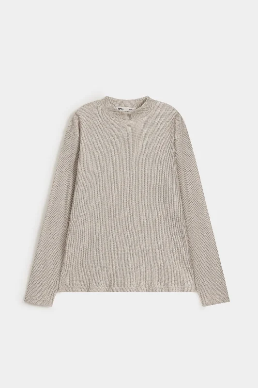 Textured Full Sleeves Mock Neck T-shirt