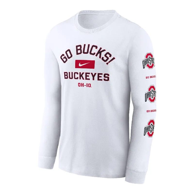 Ohio State Buckeyes Nike 2 Hit Logo White Long Sleeve T-Shirt