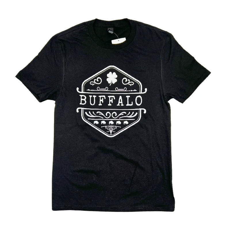 Vintage Buffalo Design With Clover Black Short Sleeve Shirt