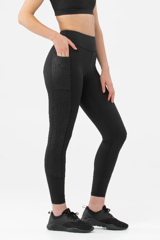 Instinct Black High Rise Full Length Embossed Pocket Leggings