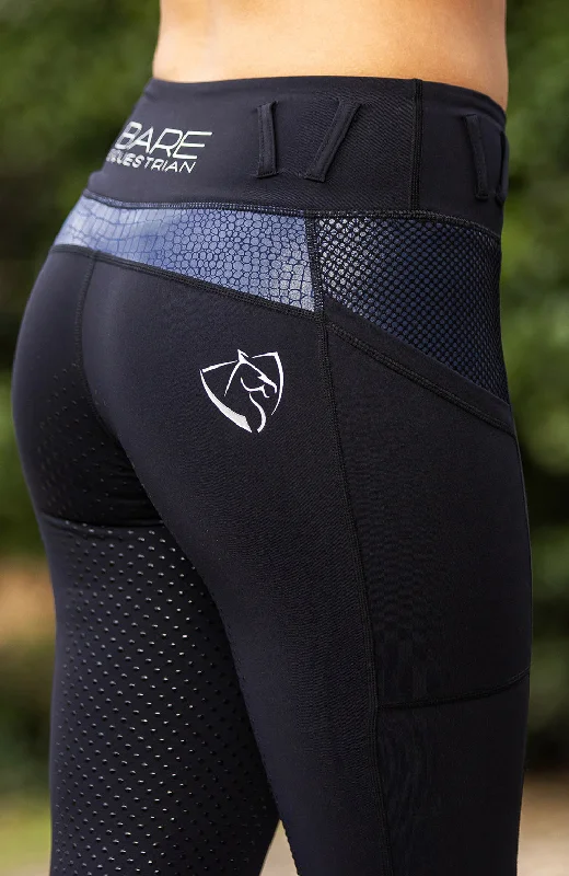 BARE Performance Riding Tights - Black and Navy Croc