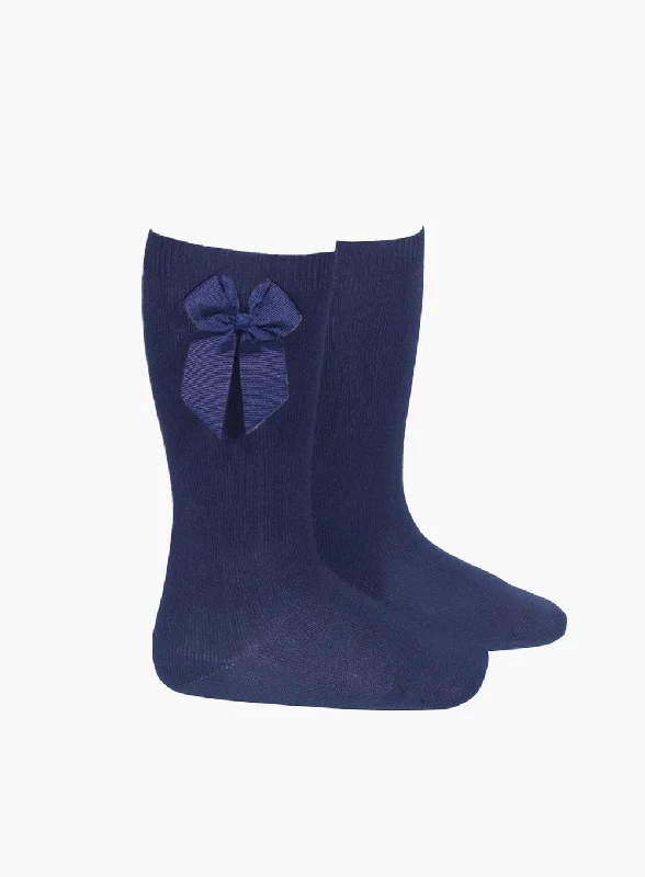 Bow Knee High Socks in Navy