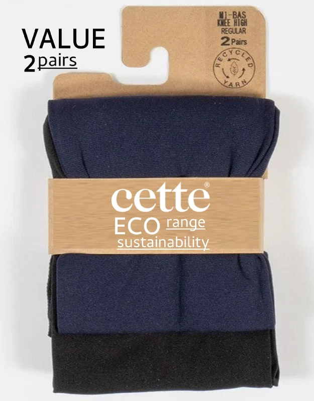 Cette ECO Orleans Wide Knee High Stockings (Value Twin Pack) Blue & Black