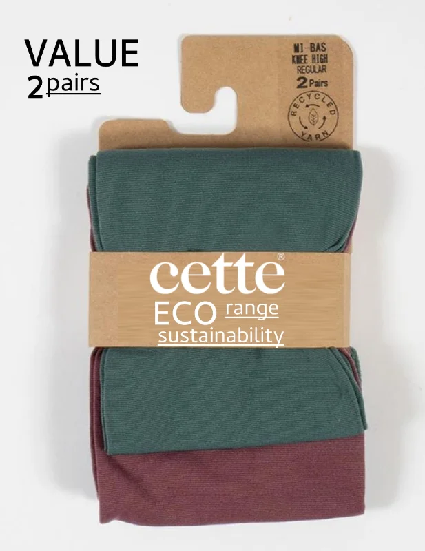 Cette ECO Orleans Wide Knee High Stockings (Value Twin Pack) Green & Burgundy