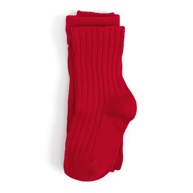 Ribbed Knit Tights - Apple Red