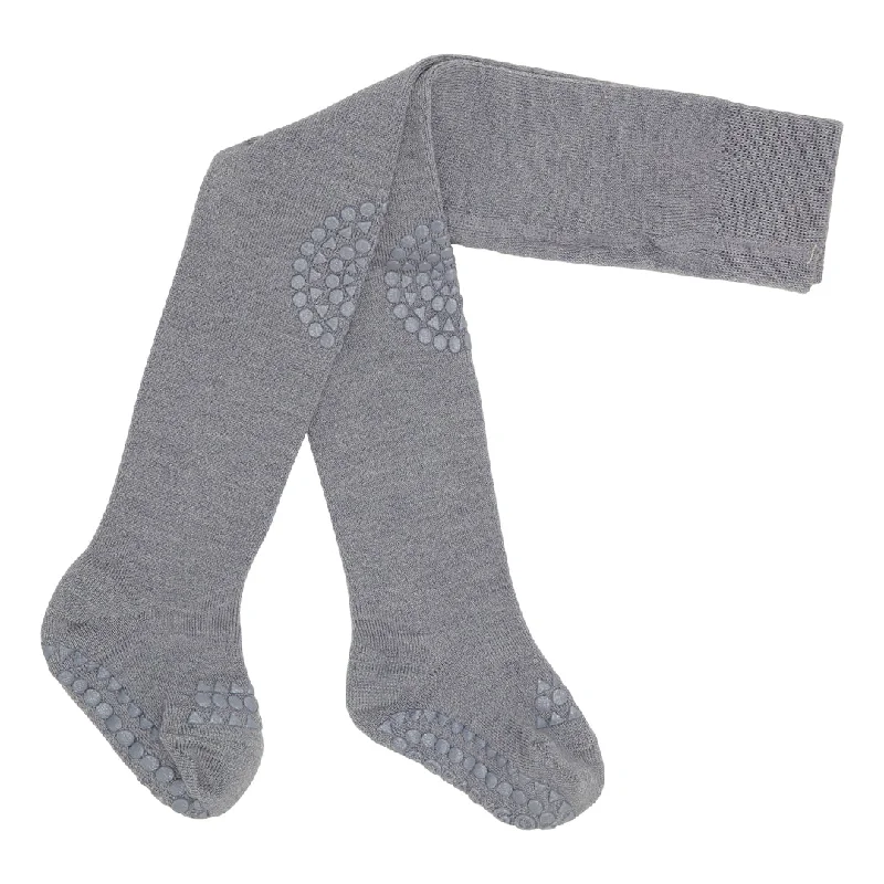 Non-slip crawling tights with grip for babies and toddlers - Merino Wool - Grey Melange