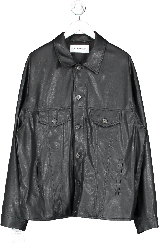 Det Blev Sent Black Leather Button Up Jacket UK M