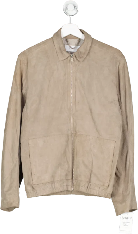 enlist Beige Suede Bomber Jacket UK XS