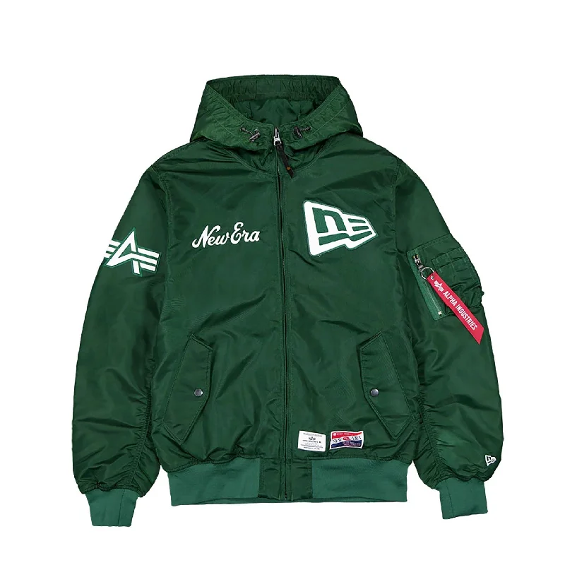 New Era x Alpha Industries Dark Green Hooded Bomber Jacket