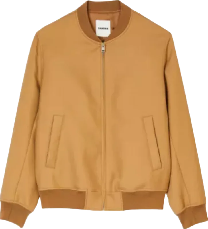 Sandro Brown Tan Teddy Elasticated-cuffs Regular-fit Wool-blend Jacket UK L